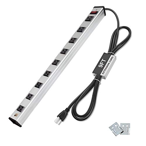 Best Deal Product BESTTEN 9 Outlet Wide-Spaced Metal Power Strip with 9 Foot Long Extension Cord, 15A/125V/1875W, Heavy Duty Aluminum Alloy Housing, ETL Listed, Silver Top Brands BESTTEN 9 Outlet Wide-Spaced Metal Power Strip with 9 Foot Long Extension Cord, 15A/125V/1875W, Heavy Duty Aluminum Alloy Housing, ETL Listed, Silver