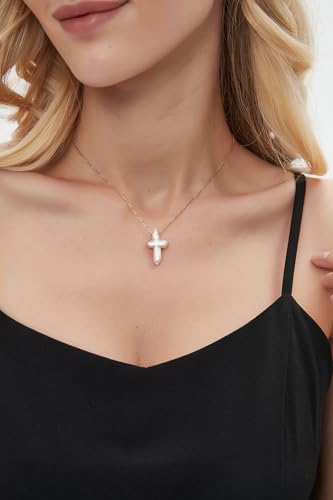 White Pearl Cross Necklace. Pearl Cross Necklace. Freshwater Pearl Cross Pendant. Everyday Minimalist Religious Jewelry3