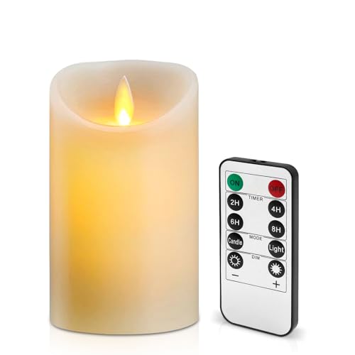 Lerelin Battery Candles, LED Candles Battery Operated with Timer, Pillar Flickering Flameless Candles with Remote Control for Household, Halloween, Christmas Gifts (7.5 x 12.5cm), Φ7.5cm X H12.5cm