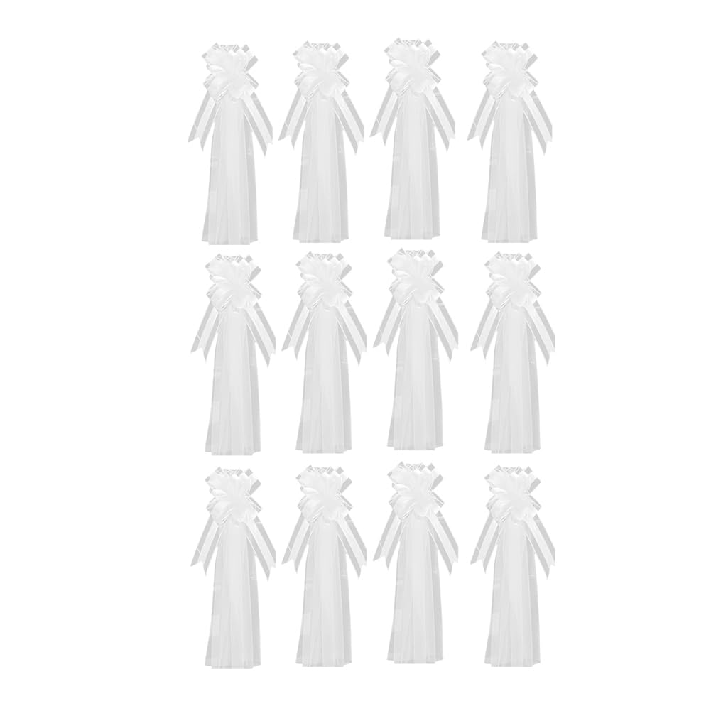 Grands nœuds blancs de mariage avec long tulle pour décoration de chaise d'allée de mariage