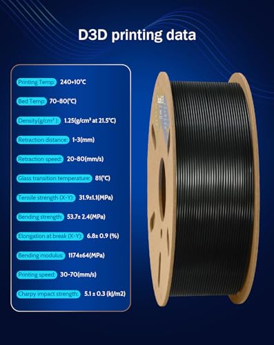 Image of DURAMIC 3D PETG Filament 1.75mm Black, 3D Printing Filament 1kg Spool(2.2lbs), Black Filament 1.75mm Dimensional Accuracy + /- 0.05 mm Non-Tangling Non-Clogging Non-Stringing