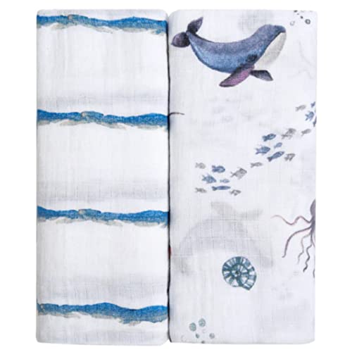 Image of Malabar Baby Organic Swaddle Blanket Set, Luxurious Cotton Muslin Blankets for Girls Boys, Baby Receiving Swaddles for Newborns Infants, 2 Pack (Life's a Beach)