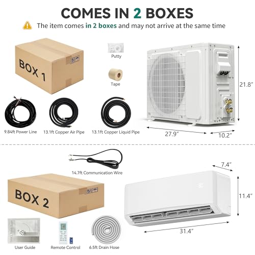 Image of YITAHOME 12000 BTU Mini Split AC /Heating System, Ductless Split Unit AC and Heat, 230V 17.5 SEER2 Energy Efficient Inverter Air Conditioner, Wifi Enabled Compatible with Alexa Cool Up to 750 Sq. Ft