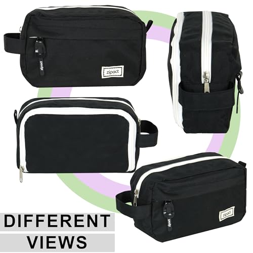 Image of Storite Canvas Pencil Pouch, Black | Large Capacity, Aesthetic Stationery Case, Stylish Organizer, For Students, School, College, and Office Supplies