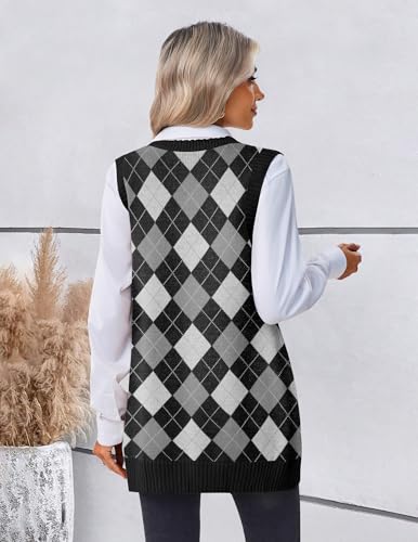 Zeagoo Argyle Sweater Vest for Women 2025 Fall Ribbed Knit Sleeveless Sweaters with Pocket3