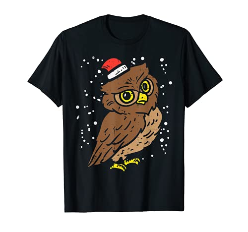 Owl Santa Hat Christmas Xmas Animal Pajamas Bird Lover Gift Maglietta
