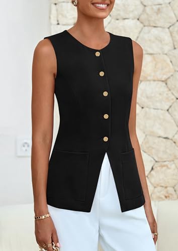PRETTYGARDEN Summer Blazer Vest Tops for Women Sleeveless Button Down Business Casual Outfits Work Suit Vests Waistcoat4