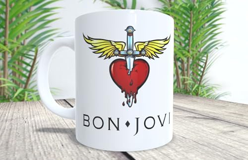 Image of La Huella Personalised mug logo Bon Jovi. Exclusive design for superfans, perfect for rock lovers.
