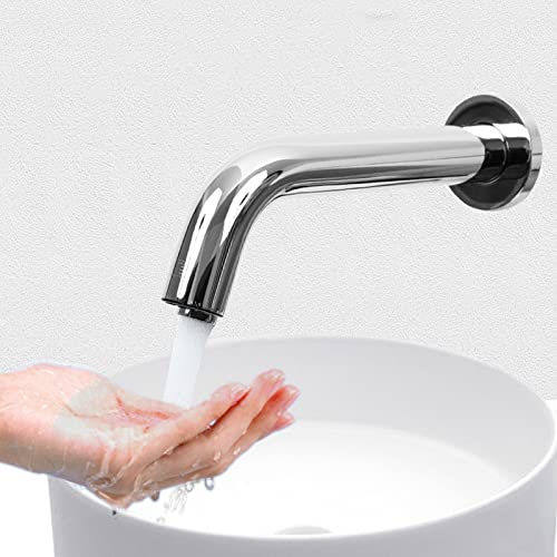 Natudeco G1/2in Water Faucet Basin Water Tap Stainless Steel Wall Infrared Induction Sensor Hot Cold Basin Water Tap for Bathroom Toilet Hotel Public Place