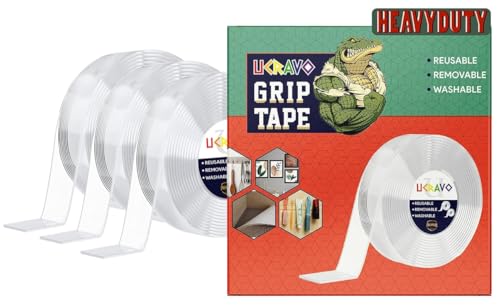Image of UCRAVO 3PCS Double Sided Tape, Heavy Duty Self Adhesive Tape, Two Side Sticky Pads Strong Wall Adhesive Strips No Marks Reusable Removable Clear Tape for Picture Hanging, Carpet Glue 2mm Thick, 3mtrs