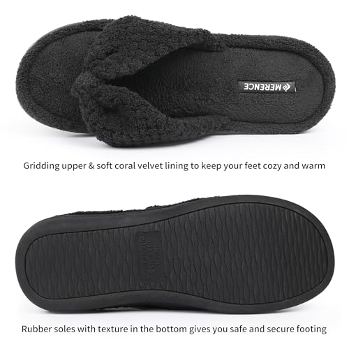 CIOR Women's Cozy Memory Foam Spa Thong Flip Flops House Indoor Slippers Plush Gridding Velvet Lining Clog Style-U1MTW017-07164