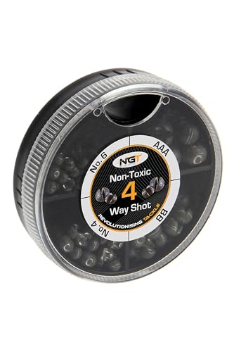NGT 4-Wege Dispenser - Ungiftiger Angel-Split-Shot - Edelstahl, Schwarz, Kugel, Angelgewicht, Fischgewicht, 1g, 2g, 3g, 7g, Karpfen/Friedfischangeln