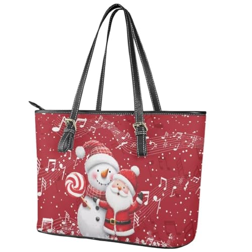 Image of Coldinair Christmas Leather Tote Bag for Women with Zipper Large Shoulder Tote Bag Shopping Casual Travel Bag Handbag Purse