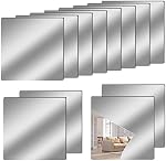 12" x 12" Acrylic Flexible Mirror Sheets, 12 Pack Self Adhesive Mirror Tiles Square Cuttable Mirror Wall Stickers, Non-Glass Mirror Stickers Safety Reflective Mirror for DIY Craft Home Wall Decor