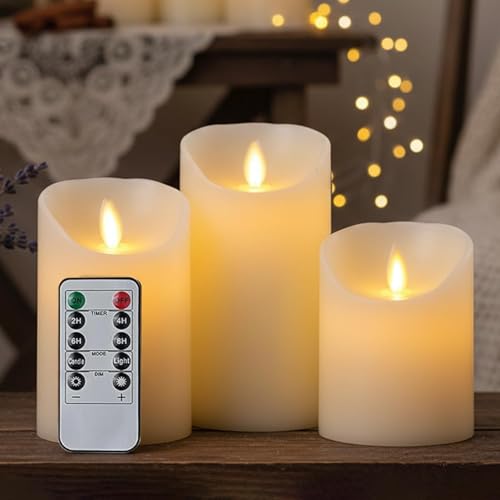 Image of LTETTES Flameless Frosted Plastic Pillar LED Candles| 2 AA Battery Operated | Decorative Candles for Home Decor, Party & Indoor Outdoor Use | Set of 3 with Remote