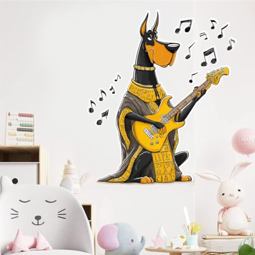 Image of Musical Dog Wall Sticker | Guitar Playing Cartoon Dog Self Adhesive Wall Decal for Kids Room, Music Room, Bedroom & Home Decoration