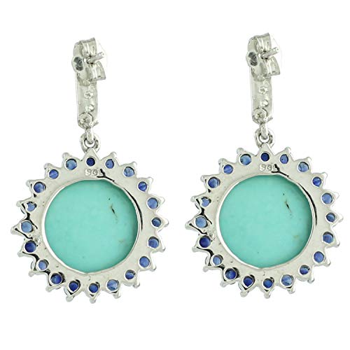 Carillon Turquoise Natural Gemstone Round Shape Drop Dangle Anniversary Earrings 925 Sterling Silver Jewelry #TOP1