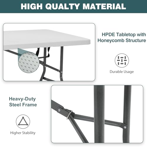 image for FDW 6 Foot Outdoor Dining Table, Foldable Portable Rectangular Plastic