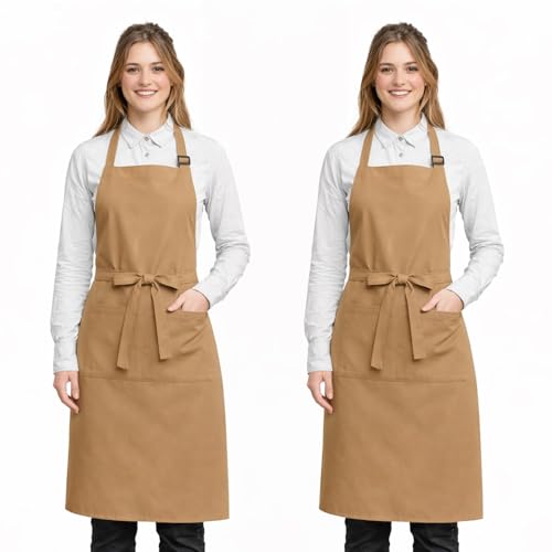 Image of CRASOME Kitchen Apron for Men & Women | Unisex Cooking Apron with 2 Front Pockets and Adjustable Straps | Apron for Chef, Hotel, Cafe, Restaurant, Gardening, Workshop