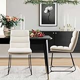 COLAMY Dining Chairs Set of 2, Upholstered Modern Waffle Fabric Dining Room Chairs, Faux Leather Chairs with High Back Side with Metal Legs for Kitchen Dining Living Waiting Room, Cream
