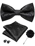 RBOCOTT Bowtie Black Paisley Pre-tied Bow Tie and Pocket square with Cufflinks Lapel Pin Sets for Men 4PCS(2)