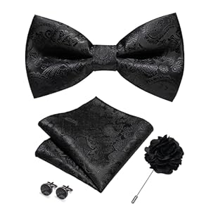 RBOCOTT Paisley Pre-tied Bow Tie and Pocket square with Cufflinks Lapel Pin Sets for Men 4PCS