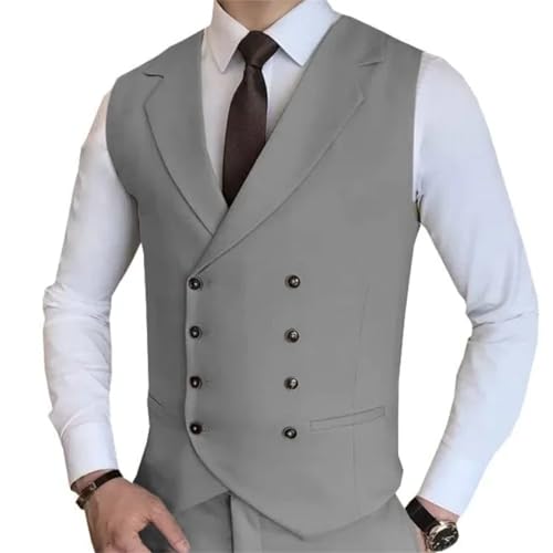 Men's Solid Color Double-Breasted Suit Vest – Formal Waistcoat For Wedding, Party, Or Business4