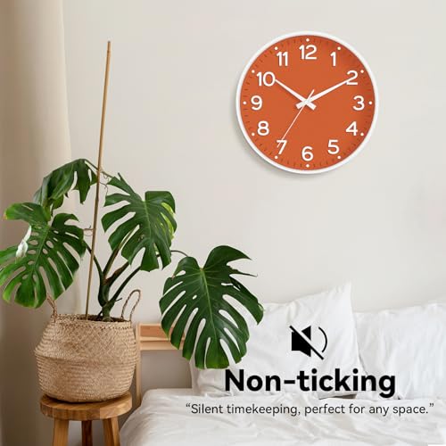 Image of Roymnie Wall Clock, Silent Wall Clocks Battery Operated 8 Inch-Modern Non Ticking Analog Clock Decorative for Kitchen Office Bathroom Bedroom(Orange)