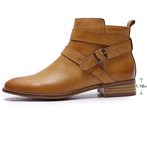 Image of Mona flying Womens Leather Ankle Boots Side Zipper Low Heel Short Booties