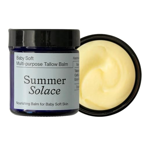 Summer Solace Tallow Family Balm Unscented with Light Cacao Butter | Moisturizing Leaf Lard, Pasture Raised Cattle Suet, Organic Pastured Leaf Lard Nourishing Face & Body Balm for Parents 50ml