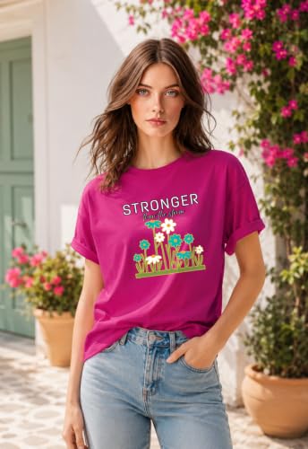 Image of Oversized T-Shirt for Women, 100% Cotton, Pink, Graphic Print 'Stronger Than the Wind', Ovesized Fit