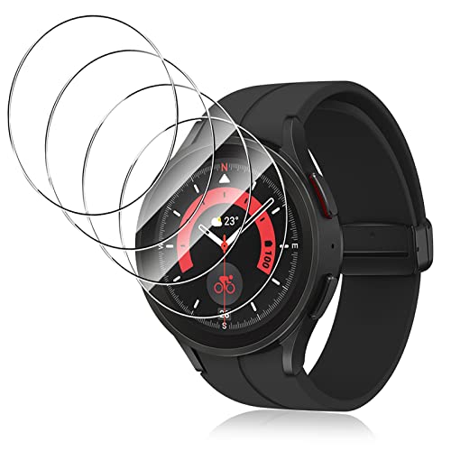 Yenwen 4 Pezzi Vetro Temperato Compatibile con Samsung Galaxy Watch 5 Pro 45mm, 9H Durezza Anti-Graffio Temperato Protezione Schermo, Senza Bolle Trasparente Pellicola Protettiva