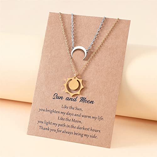 Sun and Moon Necklace for Couples Valentine's Day Couple BFF Necklace for 2 Matching Moon Crescent Sun Stainless Steel Necklace Jewelry Gift2