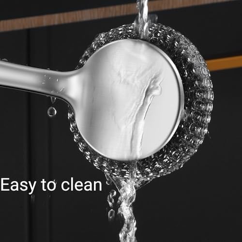 Image of Steel Wool Scrubber Dish Brush with Handle, Deep Cleaning Metal Scrubber Set (Gray)
