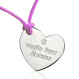 Pendentif cœur en argent 925/1000 avec gravure Ti voglio bene Mamma. Idée cadeau pour la fête des mères