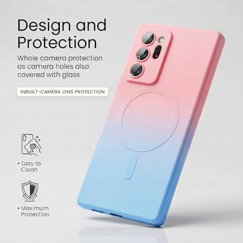 Image of amazon basics Gradient Mag-Safe Case for Samsung Galaxy Note 20 Ultra | Soft Silicone Shockproof Cover with Camera Protection | Slim Lightweight Design | Smooth Touch & Durable - Pink & Blue