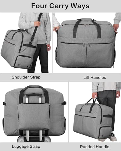 Image of 120L Foldable Large Travel Duffle Bag for Men and Women, Packable Duffel Bags with Shoe Compartment, Water Repellent & Tear Resistant (Gray)