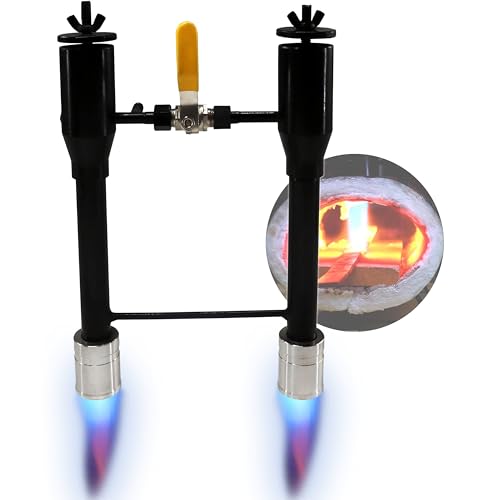 Simond Store Propane Forge Double Burner Kit, Propane Double Burner for Melting Furnace Foundry Forge Blacksmithing Jewelry Making Kiln Farrier - Steel Propane Burner with Valve