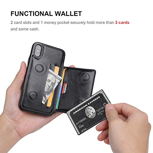 Kihuwey Iphone Xs Wallet Case Iphone X Wallet Case Credit Card Holder, Premium Leather Kickstand Durable Shockproof Protective Cover Iphone X/Xs 5.8 Inch(Black) #TOP3