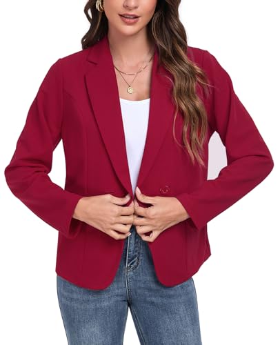Blazers for Women Long Sleeve Lapel Button Blazer Business Work Office Jackets with Pockets, Red3