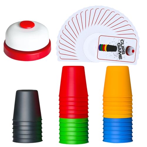 Aidjoin Speed Cups Games for Kids, Classic Matching Cup Game, Speed Match, Parent-Child Interactive Toys with 24 Cards & 30 Cups, Family Games for Party or Travel Quick Stacking for Kids