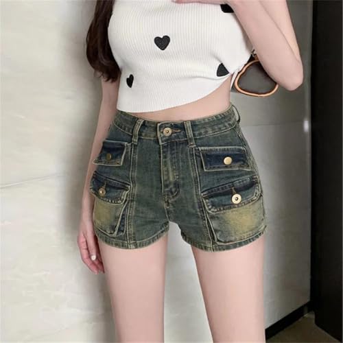 Fini les jeans rigides avec ce mini short cargo extensible taille basse en denim gris L - 2