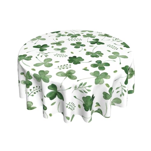 Giwawa St Patrick Round Tablecloth 60 Inch, Watercolor Clover Circular Table Cloth, Sage Green Shamrock Spring Eucalyptus Leaves Table Dining Decoration for Dining Kitchen Party Picnic Holiday
