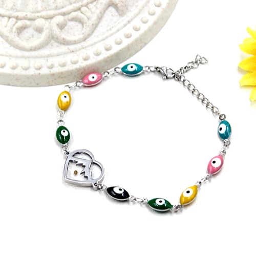 Image of Multi-color Evil Eye Bracelet, Round Star /Triangle /Heart /Round Mountain Faith Seed Charm Adjustable Jewelry for ladies Religious Gifts
