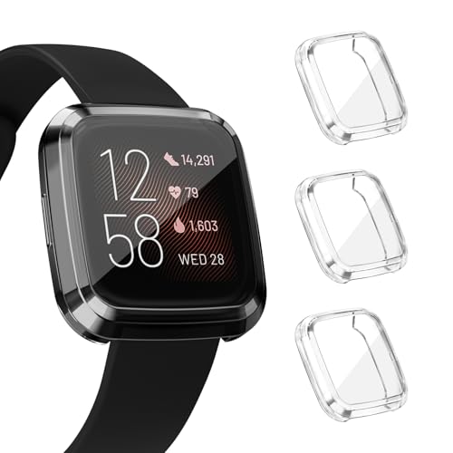 [3�Z�b�g] Fitbit Versa2 �P�[�X �S�ʕی�o���p�[ �X�N���[���J�o�[ �N���A �\�t�gTPU�f�� ���b�L �ϏՌ� �E���ȒP �y�� ���^ �w��h�~ �t�B�b�g�r�b�g Fitbit Versa 2 �ی�J�o�[