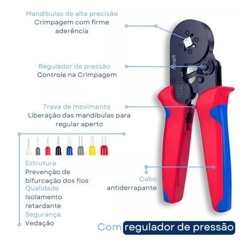Alicate Crimpar Kit 1200 Peças Prensa Terminal Ilhos Tubulares 0,25mm² Até 10mm² Ferramenta Crimpado