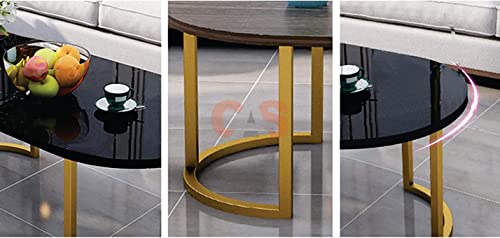 Image of CROWN ART SHOPPEE Modern Oval Faux Marble Coffee Table with Gold Metal Frame Living Room Table with Shelf Cocktail Table (Yellow-Black)