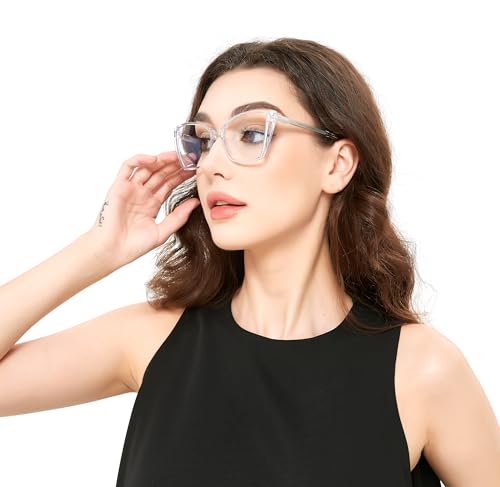 Image of Blue Light Blocking Glasses for Women, Oversized Trendy Cat Eye Computer Gaming Glasses Anti Glare & UV Glare RF6204 (Coffee Brown Cateye Frame)