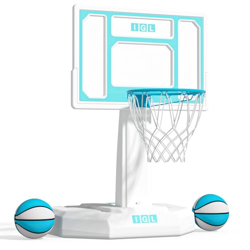 IGL Portable Swimming Pool Basketball Hoop - 32 Inch Backboard Water-Filled Stand for Outdoor Poolside Durable Goal with 2 Balls & Pump Family Summer Game - 2.56 Ft Fixed Height