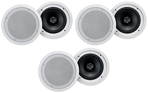 Rockville HC85-16 White 8 in 700W Peak / 240W RMS in-Ceiling Home Theater Speakers, 16 Ohm, Polypropylene Cone, Aimable Tweeter, Paintable Grills, 6-Pairs